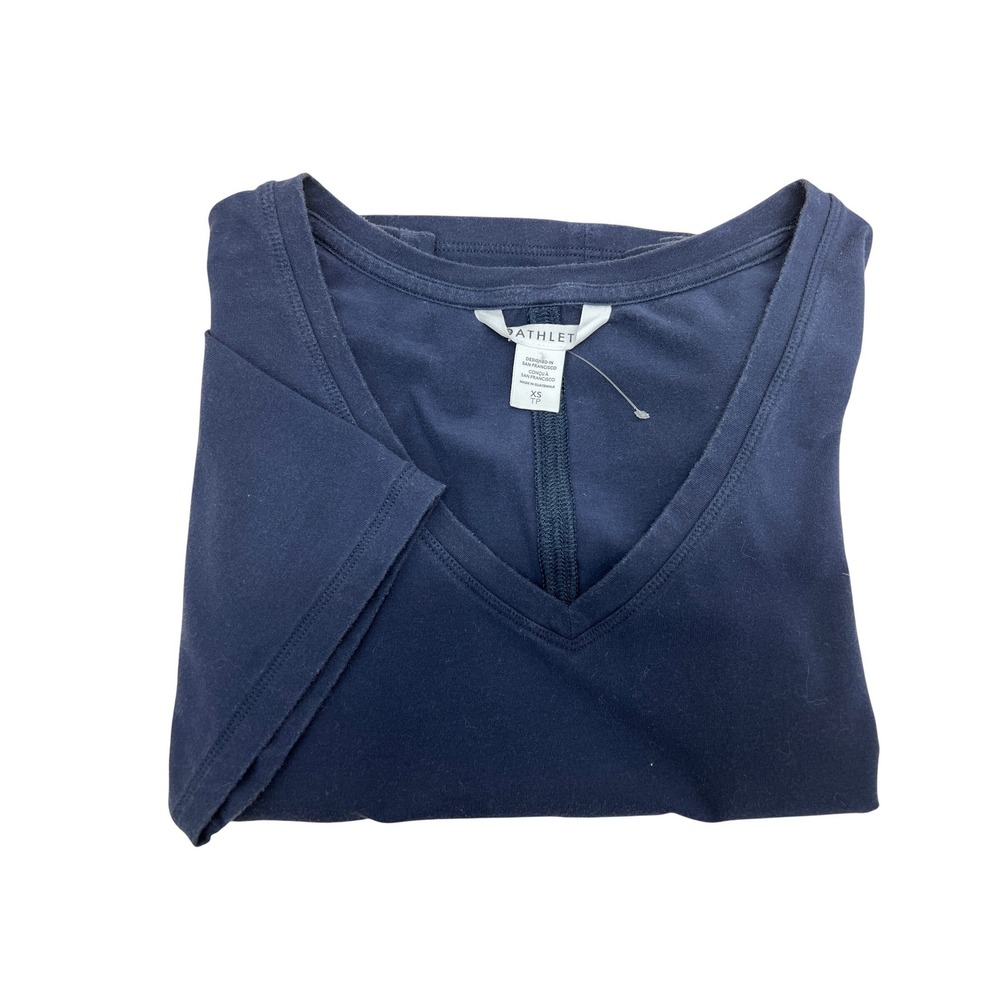 Athleta V-Neck Tee Womens XS Navy Blue Excellent Short Sleeve Seam Back Top